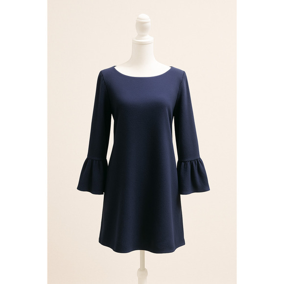 J.Crew Dress Medium Navy Ruffled Bell Sleeve Shift Sheath Classic Work Cocktail - Picture 1 of 11